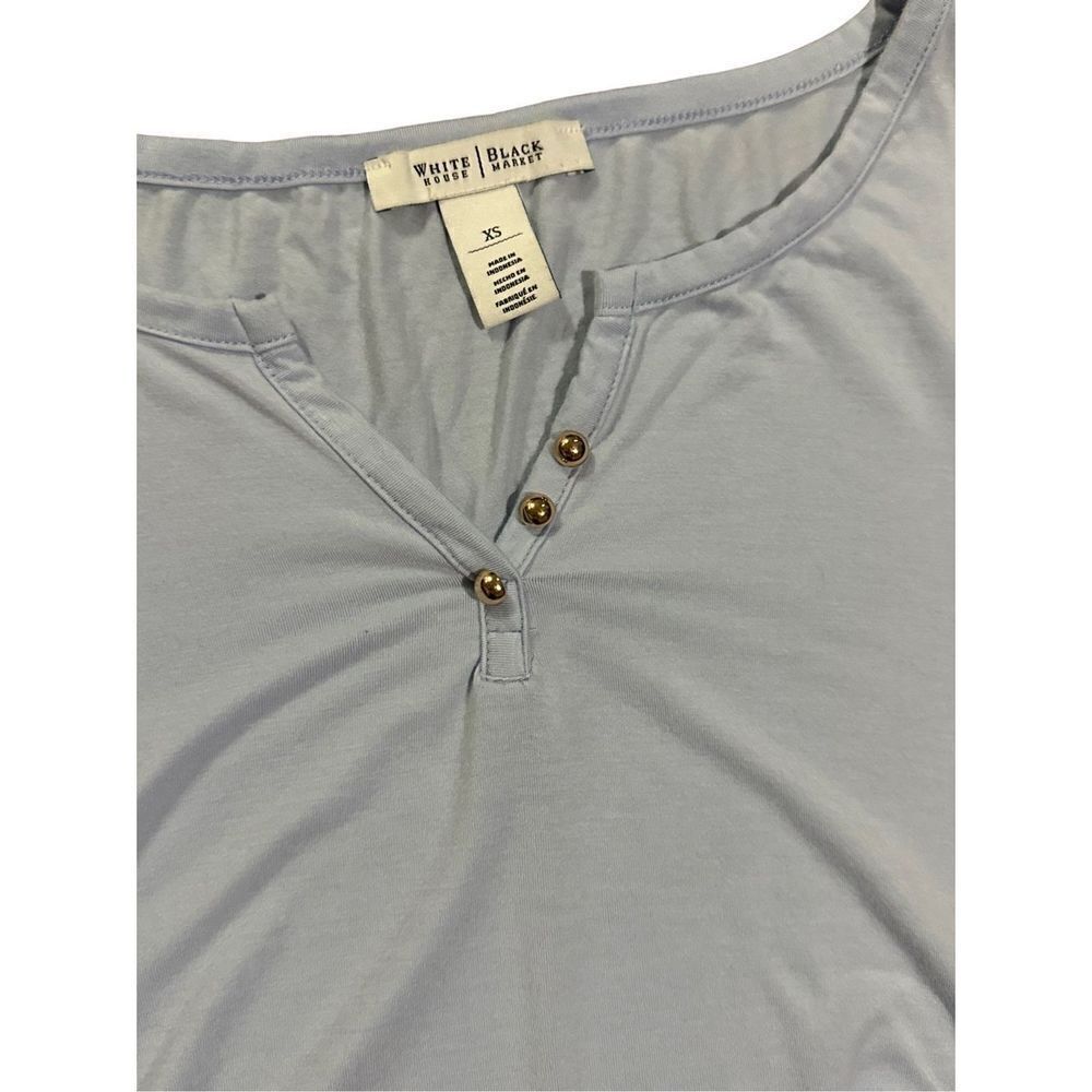 White House Black Market Pale Blue Jersey Knit Stretch Ruched‎ Sides blouse XS - Picture 8 of 8